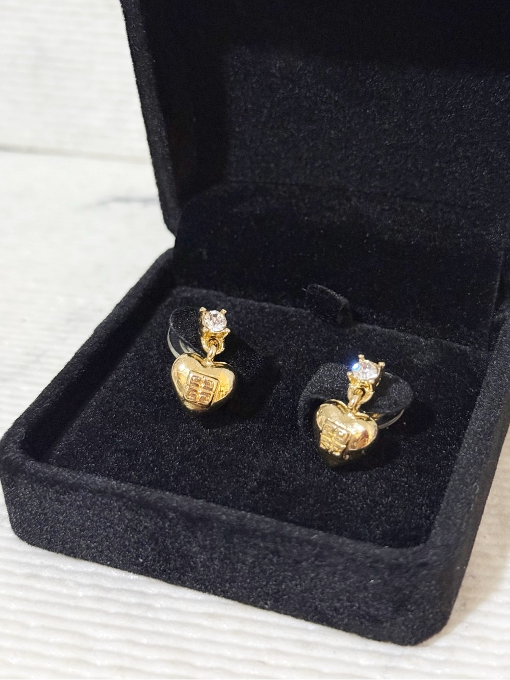 Givenchy Vintage Gold Heart Logo Drop Pierced Earrings with Cubic Zirconia